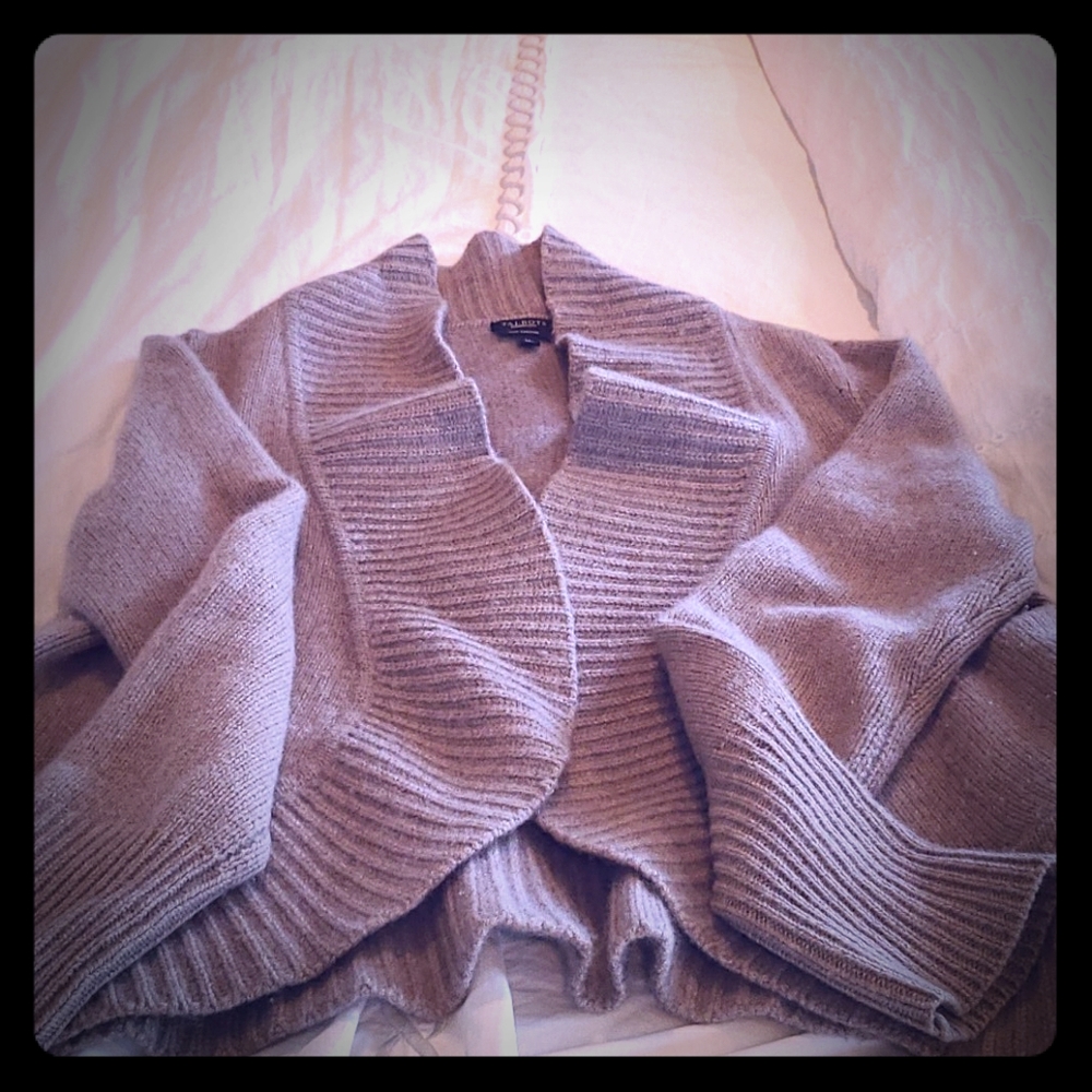 Talbots mink in color cashmere ruffle collar cardi